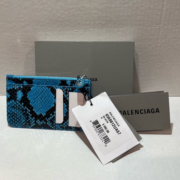 BALENCIAGA Calfskin Python Printed Cash Long Coin and Card Holder Blue - Picture 8 of 8